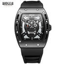 Baogela Fashion Mens Skeleton Skull Luminous Quartz Watches Military Style Black Silicone Rectangle Dial Wristwatch for Man1612