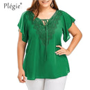Plegie Large Size Lace Patchwork Shirt Womens Tops and Blouses Short Sleeve Big Size Blusas Femininas Blusas Mujer De Moda 2022