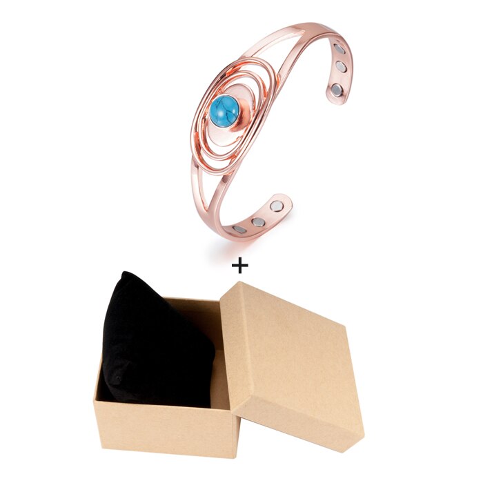 Pulsera magnética de cobre Vinterly, pulseras y brazaletes abiertos ajustables ovalados de piedra azul, pulseras y brazaletes de cobre para mujer