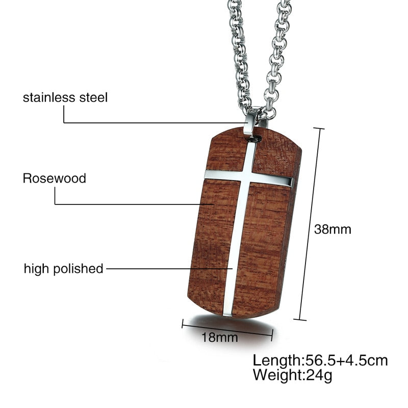 Vnox Vintage Rosewood Men Pendant Necklace Real Wood Wooden Stainless Steel Cross Office Jewelry drop shipping