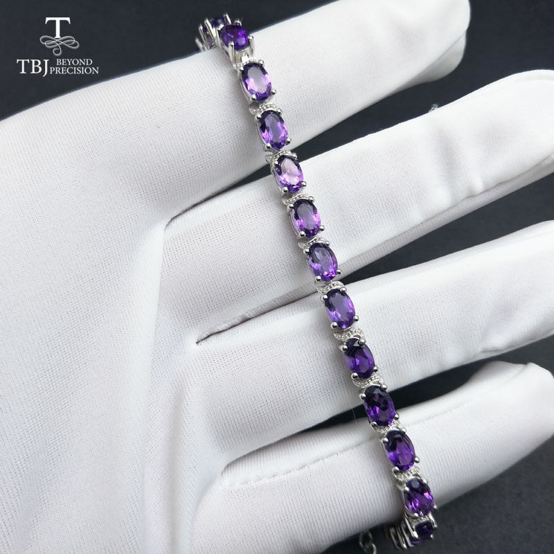 TBJ, Romantisches glänzendes Armband mit natürlichem Amethyst in 925er Sterlingsilber Edelsteinschmuck für Frauen als Geburtstagshochzeitsgeschenk