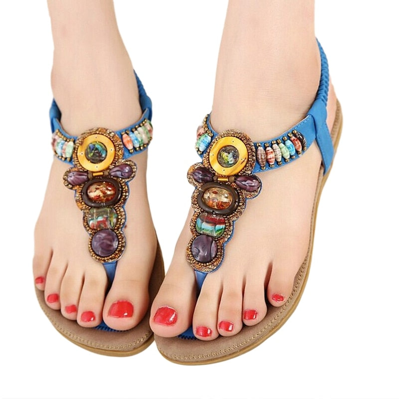 CEYANEAO 2020 Bohemian Women Sandals Gemstone Beaded Slippers Summer Beach Sandals Women Flip Flops Ladies Flat Sandals Shoes