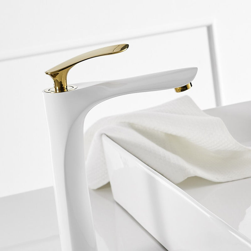 Grifos de lavabo Color blanco Grifo mezclador de lavabo Grifo de baño Grifo de baño Acabado en cromo frío y caliente Fregadero de latón Grúa de agua Oro 228