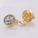 Hot Sale Men Immovable Watch Cufflinks Round Stainless Steel Steampunk Gear Watch Movement Cuff links With Glass Suits Wedding