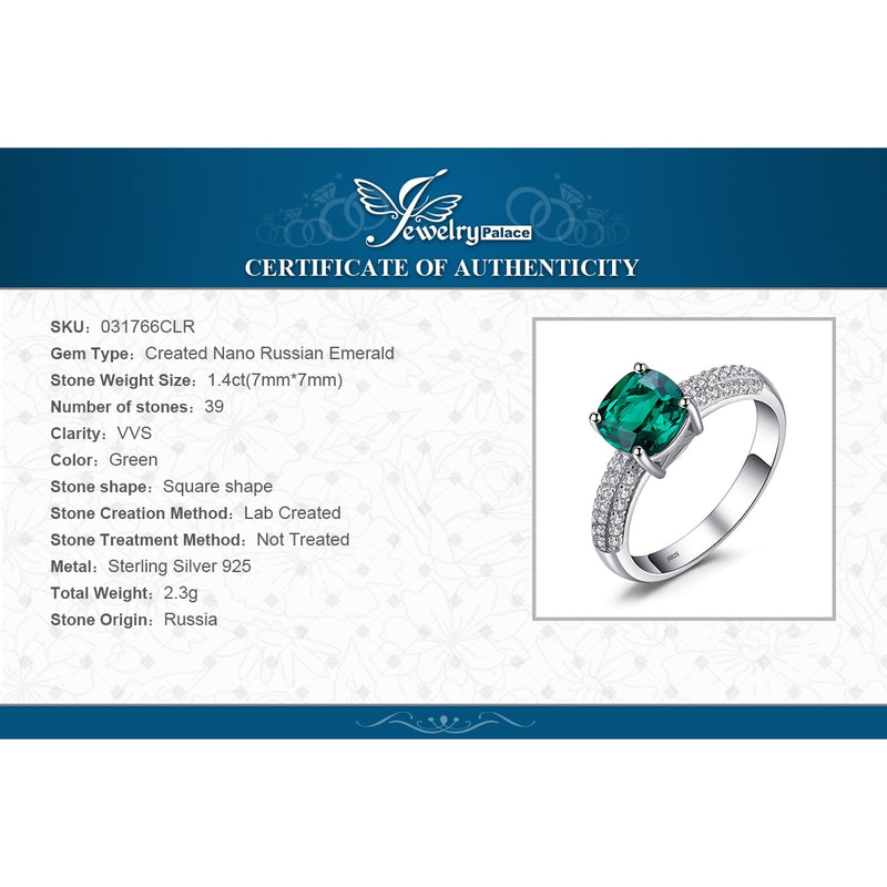 JewelryPalace Green Simulated Nano Emerald Created Ruby Ring 925 Sterling Silver Gemstone Solitaire Engagement Rings for Women