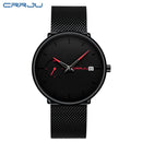 CRRJU Mens Watches Luxury Sport Wrist Watch Unique Design Stainless Steel Auto Date Mesh Strap Men Fashion Casual Quartz Watches