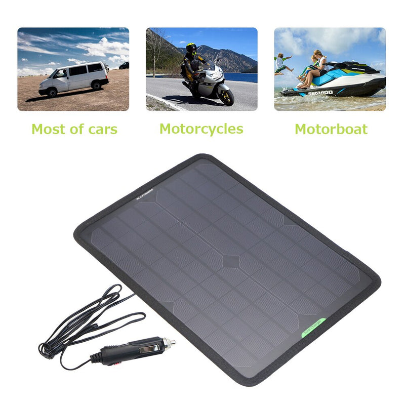 ALLPOWERS 18V 12V 10W Portable Solar Panel Battery Charger Maintainer Bundle with Cigarette Lighter Plug, Alligator Clip Camping
