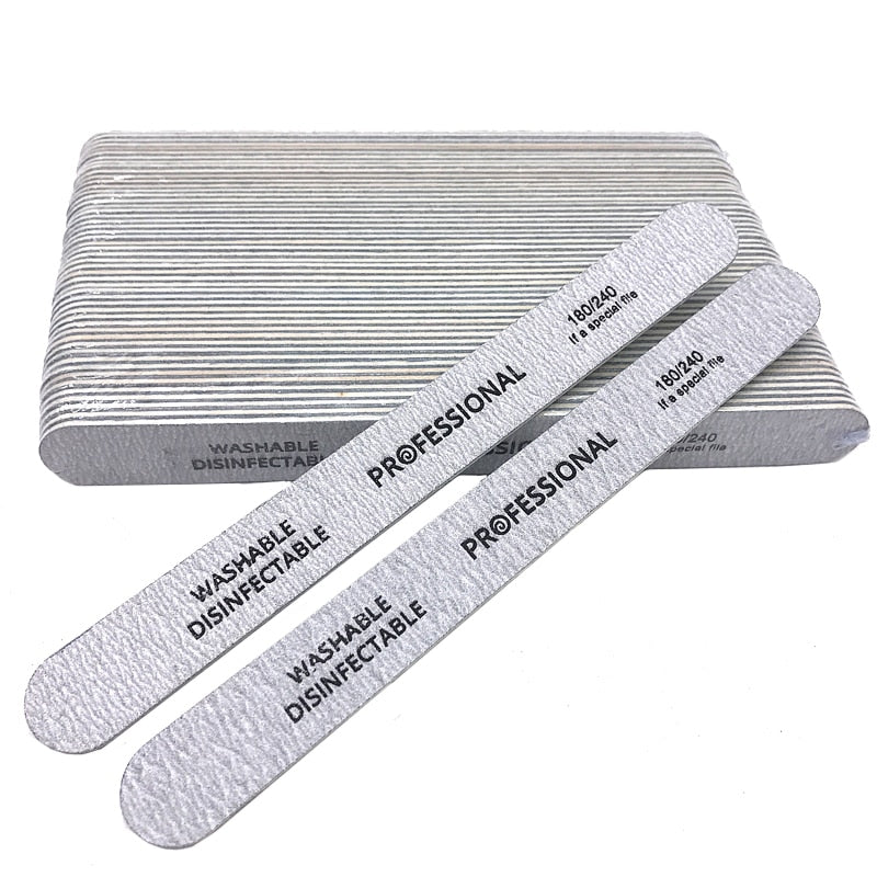 100 X Professional Wooden Nail File Emery Board Strong Thick 180/240 Grit for UV Gel Polish Manicure Acrylic Supplies Tool Set