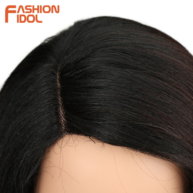 FASHION IDOL Wigs For black Women 18 inch Short Bob Hair Straight Synthetic Side Part Lace Wig Ombre Heat Resistant Cosplay Wig