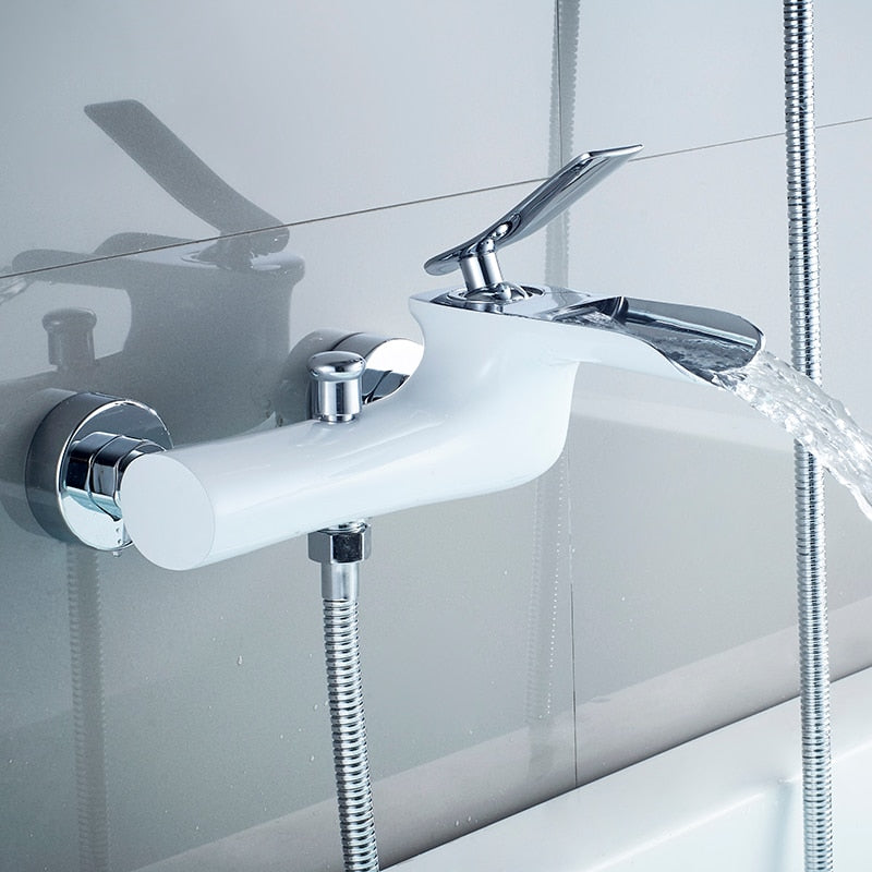 Bathtub Faucets Chrome Bath Shower Set White Shower Set Bathtub Mixer Tap Dual Contral Shower Wall Mounted For Bathroom WF-6018