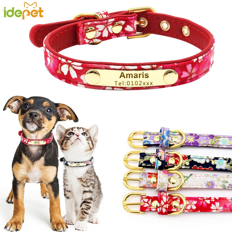 Cat Collar Personalized ID Collar Reflective Leather Customized Engrave Name Phone Number Free Engraving For Puppy Chihuahua 10