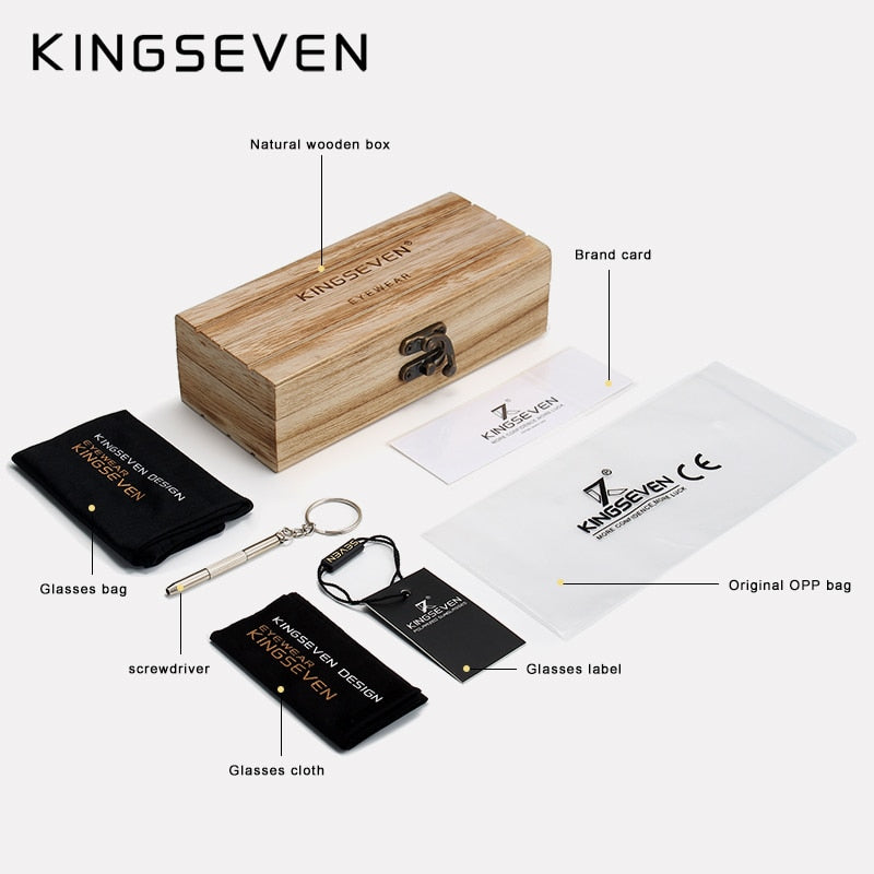 KINGSEVEN Handmade Brand Design Zebra Polarized UV400 Sunglasses Men/Women Mirror Lens Original Wood Eyewear Oculos de sol