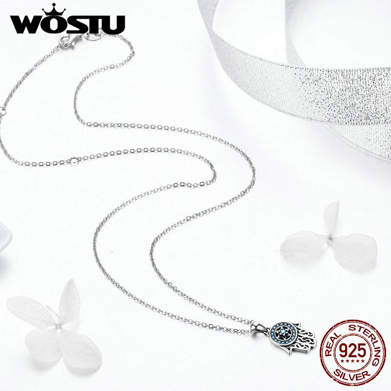 WOSTU Plata de Ley 925 auténtica mano de Fátima Hamsa colgante gargantilla collar para mujer bisutería de moda regalo de joyería CQN264