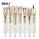 BEILI Make up Brush Set Professional White Face Makeup Brushes Pink Synthetic Hair Eyeshadow Blush Contour Foundation Brush