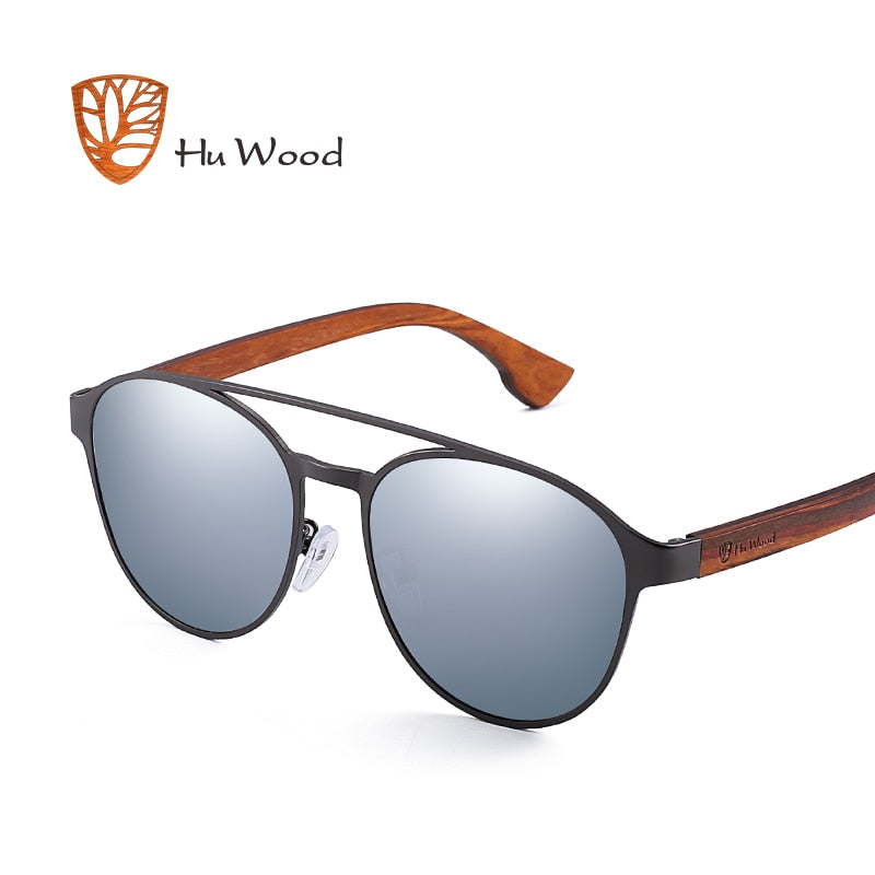 HU Holz Polarisierte Sonnenbrille Holz Federscharnier Edelstahlrahmen Damen Sonnenbrille für Herren Linse UV400 Schutz GR8041