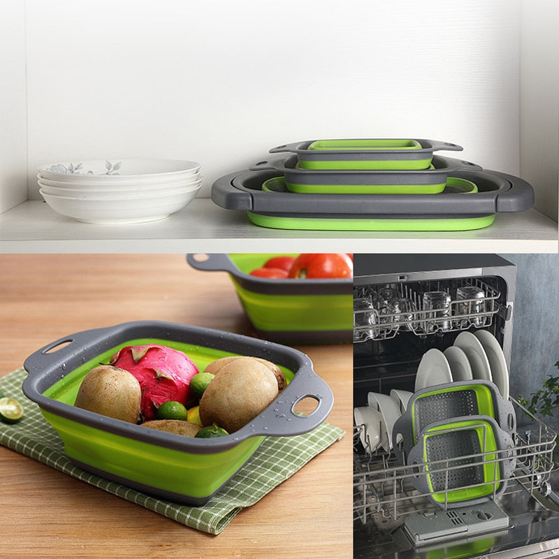 WALFOS 2 unids/set cesta de colador plegable conjuntos de colador plegable forma cuadrada escurridor de lavado de frutas y verduras cestas de cocina