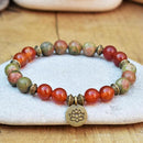 Lotus Wrist Mala Healing Crystal Lotus OM J-asper Bracelet Sets For Men Medetation Yoga Bead Carnelian Bracelet