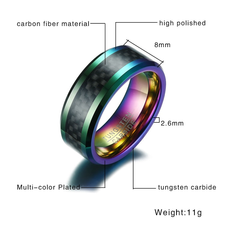 Vnox Wolfram Männer Ring mit Kohlefaser 8mm Männlich Verlobungsfeier Fingerring Eheringe US Größe 8 9 10 11 12