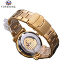 Forsining Automatic Mechanical Business Watch Mens Clock Golden Moon Phase Steel Strap Wrist Watches Top Brand Relogio Masculino