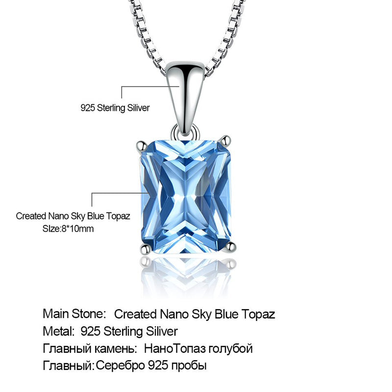 UMCHO Gemstone Nano Blue Topaz Pendants Necklaces for Women Brand Fine Jewelry Genuine 925 Sterling Silver Square Party Jewelry