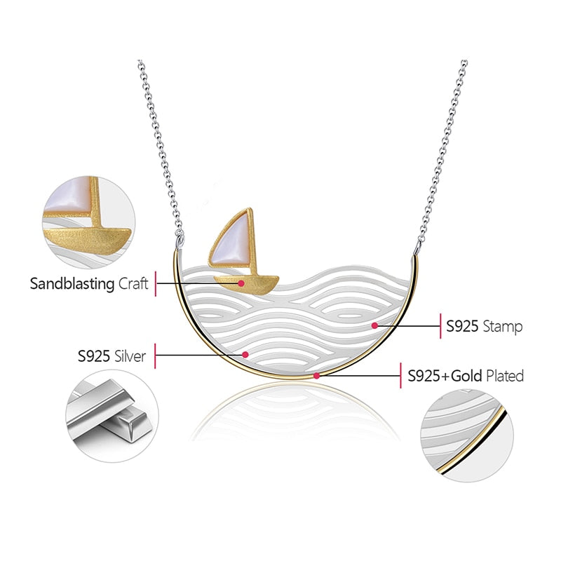 Lotus Fun Real 925 Sterling Silber Handmade Designer Fine Jewelry Creative Gold Segelboot Halskette für Damen Acessorio Collier