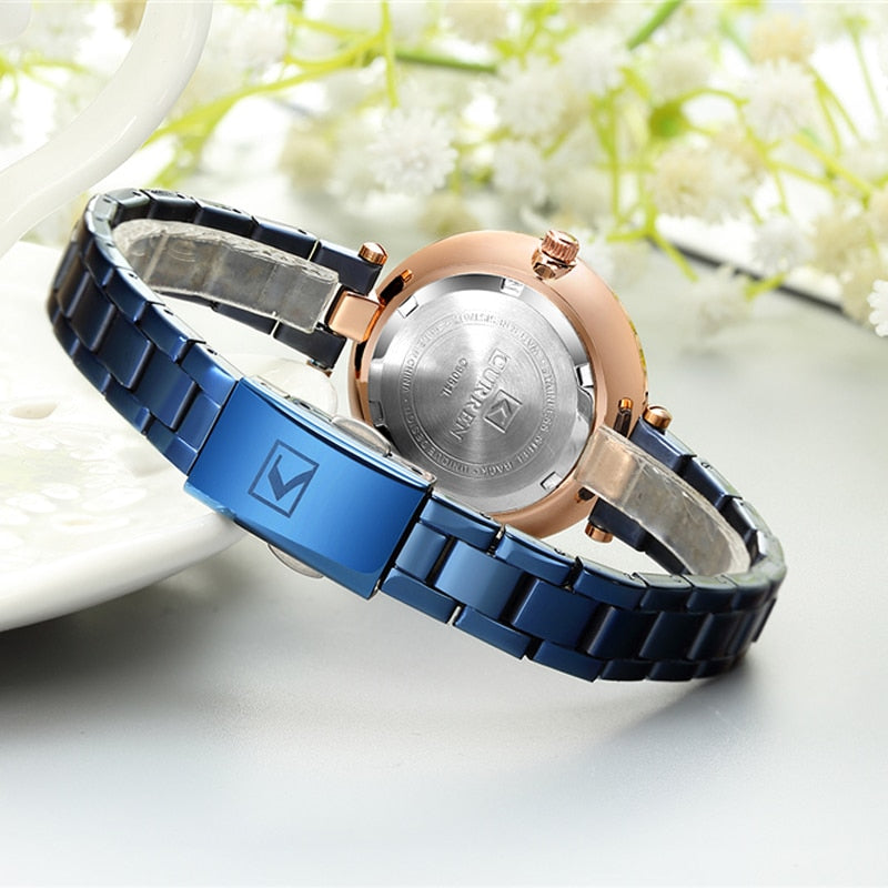 CURREN Women Watches Luxury Metal Bracelet Wristwatch Classy Fashion Quartz Clock Blue Female Stainless Steel Dress Watch