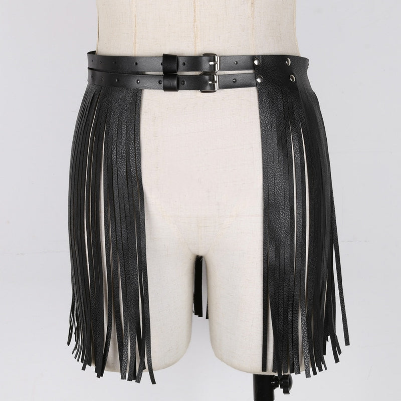 Cinturón de falda con flecos y flecos de piel sintética para adultos y mujeres