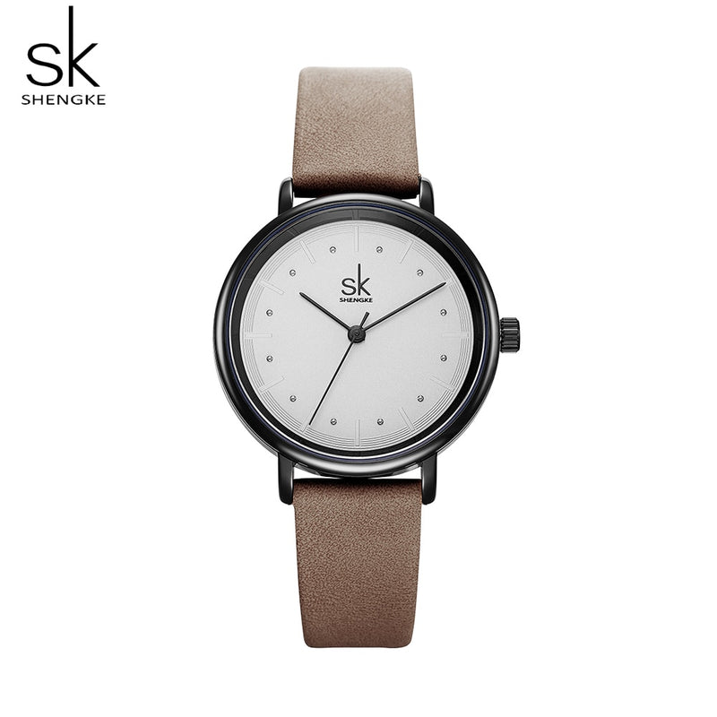 Reloj Simple Shengke para Mujer, Reloj de cuero Retro marrón, Reloj femenino de marca superior, Mini diseño de moda para Mujer, Reloj de cuarzo para Mujer