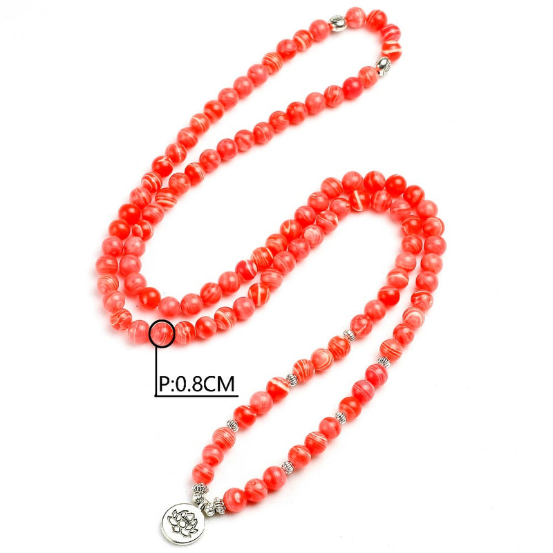 Cuentas de piedra de rodocrosita pulsera de mujer Yoga Lotus Tree Life Charm Wing Mala collar joyería regalo hecho a mano