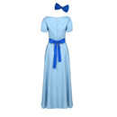 Women Halloween Cosplay Costume Wendy Dress Boat Neck Short Puff Sleeves Princess Party Fancy Maxi Dress with Headwear and Belt