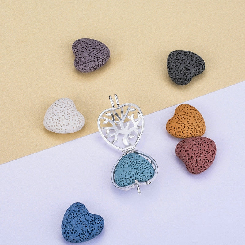 Eudora 20mm Lava Necklace Pendant Heart Volcanic Stone Tree of life Cage Pendant Necklace For DIY Essential Oil Perfume KFC10N20