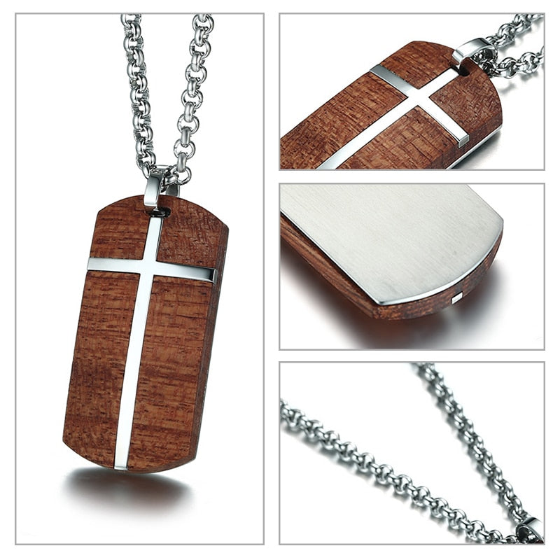 Vnox Vintage Palisander Herren Anhänger Halskette Echtholz Holz Edelstahl Cross Office Schmuck Drop Shipping