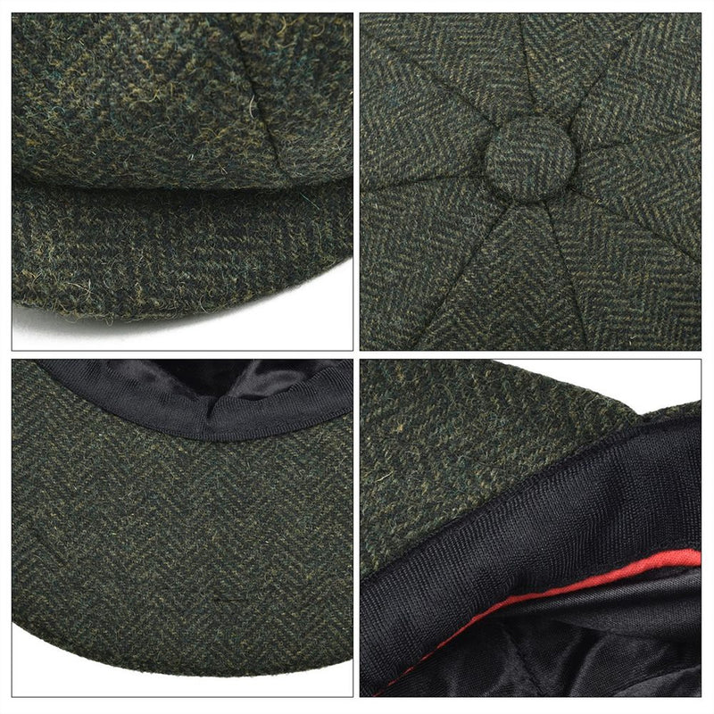 BOTVELA Wool Tweed Newsboy Cap Herringbone Herren Damen Klassischer Retro Hut mit weichem Futter Driver Cap Schwarz Braun Grün 005