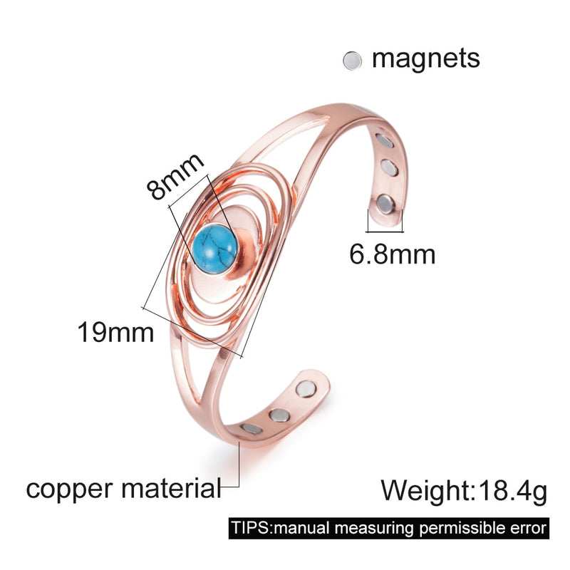 Vinterly Magnetic Copper Bracelet Blue Stone Oval Adjustable Open Cuff Bracelets Charm Copper Bracelets & Bangles for Women