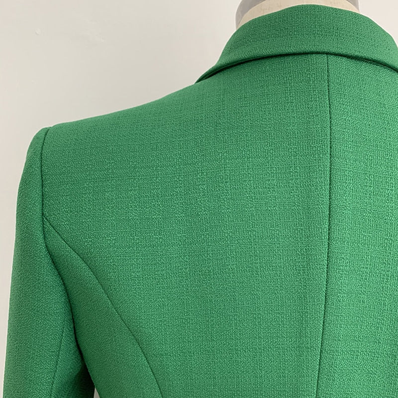 HIGH STREET 2022 Elegante diseñador Blazer Mujer Botones de león de doble botonadura Chaqueta de ajuste delgado Chaqueta verde oliva