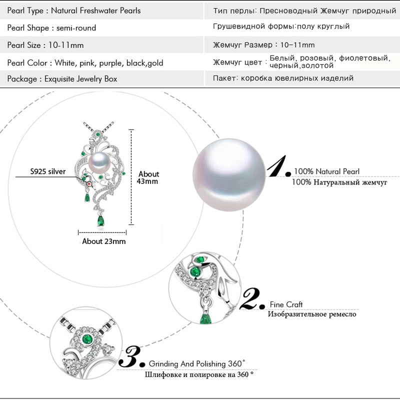 FENASY, collar con colgante de Fénix de lujo de Plata de Ley 925, collares de perlas naturales de agua dulce para fiesta bohemia esmeralda para mujer