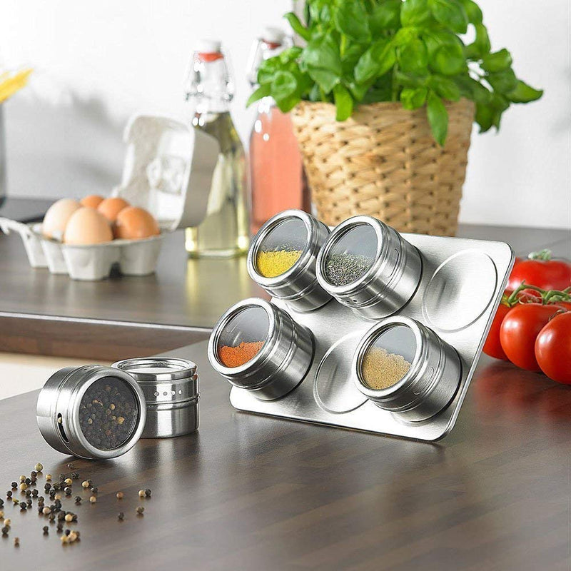 LMETJMA Magnetic Spice Jars with Spice Rack 304 Stainless Steel Spice Tins Spice Storage Jar Tins Pepper Seasoning Shakers Jars