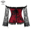 Women Halloween Steampunk Corset Sexy Bodice Long Sleeve Red Corselet Lace Up Bustier Party Club Wedding Tops Plus Size S-6XL