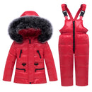 Winter Kinder Skianzug Winddicht Warm Jungen Kleidung Set Jacke + Overall Jungen Kleidung Set 0-4 Jahre Kinder Schneeanzüge Echtpelz