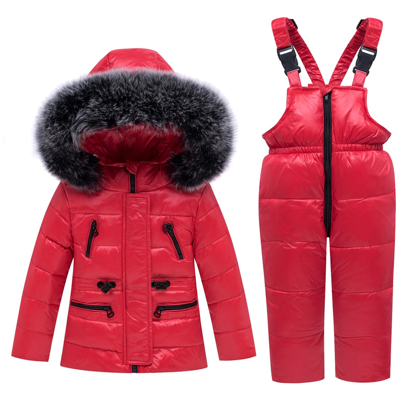 Winter Kinder Skianzug Winddicht Warm Jungen Kleidung Set Jacke + Overall Jungen Kleidung Set 0-4 Jahre Kinder Schneeanzüge Echtpelz