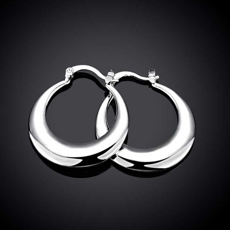 925 Silver Fashion Moon Hoop Earring For Women Silver Jewelry