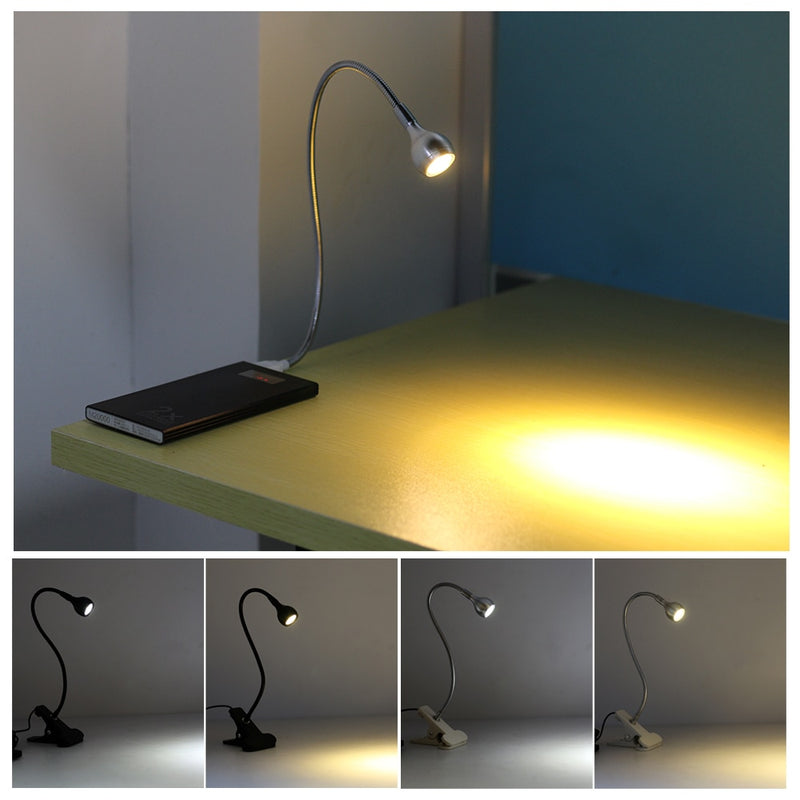 USB Power Clip Holder LED Book Light Desk Lamp 1W Flexible LED Reading Book Lamp Switch On/Off Table Lamp for Bedroom Study Room