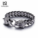 KALEN Punk Animal Wolf Charm Bracelets Men Stainless Steel Pulseira Masculina Leather Wristband Boho Jewelry