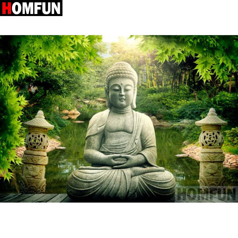 HOMFUN Full Square/Round Drill 5D DIY Diamond Painting &quot;Religious Buddha&quot; 3D Diamond Embroidery Cross Stitch Home Decor A18554