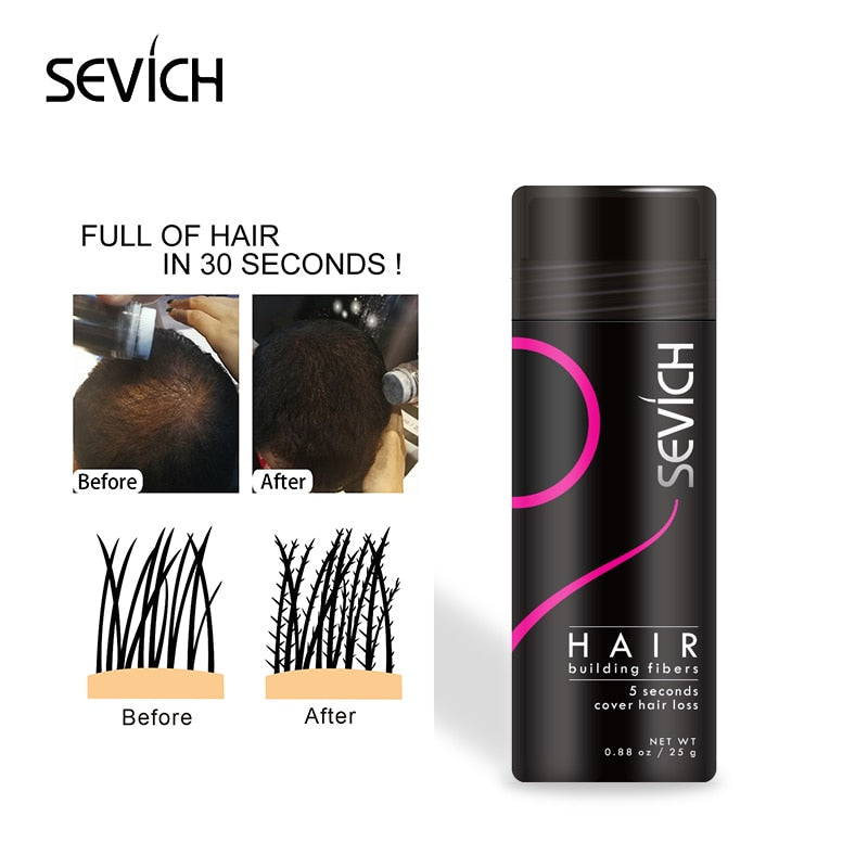 10 teile/los 25g Sevich Haar Gebäudefasern Styling Farbe Pulver Verlängerung Keratin Ausdünnung Haar Dicken Verlust Spray Behandlung