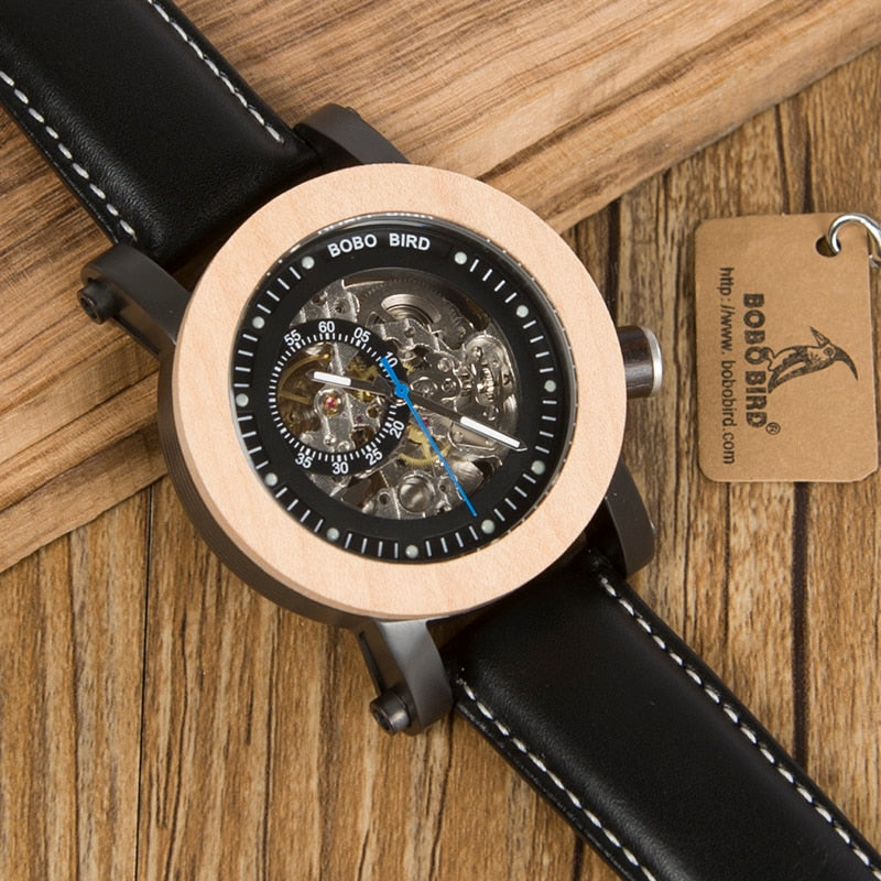 BOBO BIRD WK14 Mens Watches Brand Luxury Vintage Bronze Skeleton Male Case Leather Strap Antique Steampunk Casual Automatic