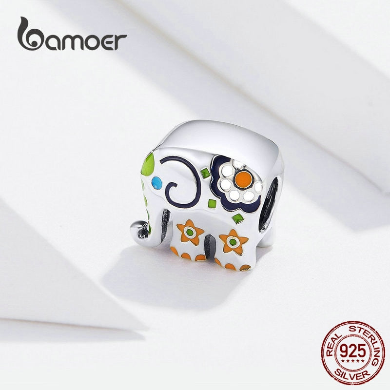 bamoer Thailand Elephant Silver 925 Jewelry Charm for Women Colorful Enamel Animal Guardian Beads fit Charms Bracelets BSC095