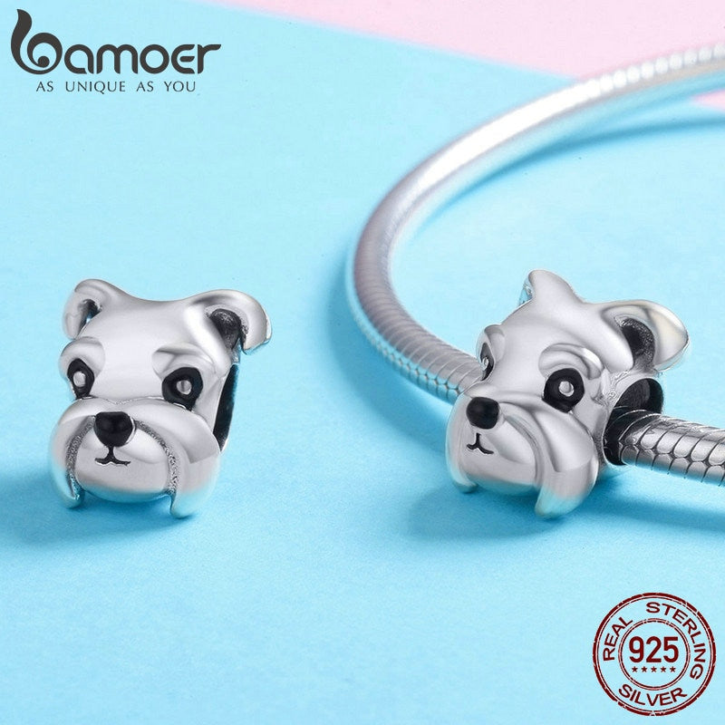 BAMOER 100% 925 Sterling Silver Lovely Animal Schnauzer Dog Charm Beads fit Women Charm Bracelets & Necklaces DIY Jewelry SCC835