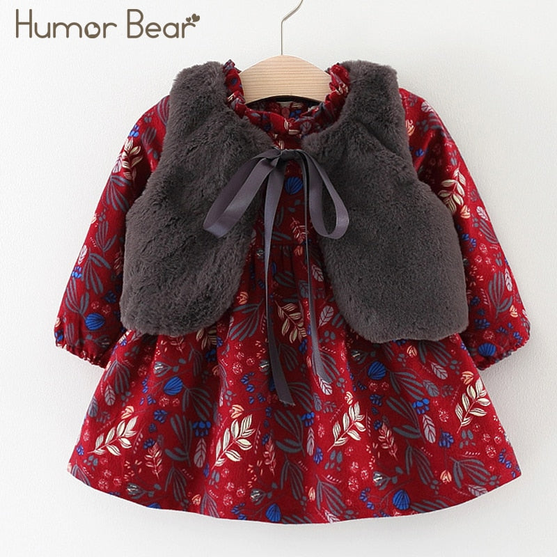 Humor Bear Fall Winter Wear Baby Girls Princess Dress Velvet long-sleeve dress Party Dresses Baby Clothes Baby Clothing