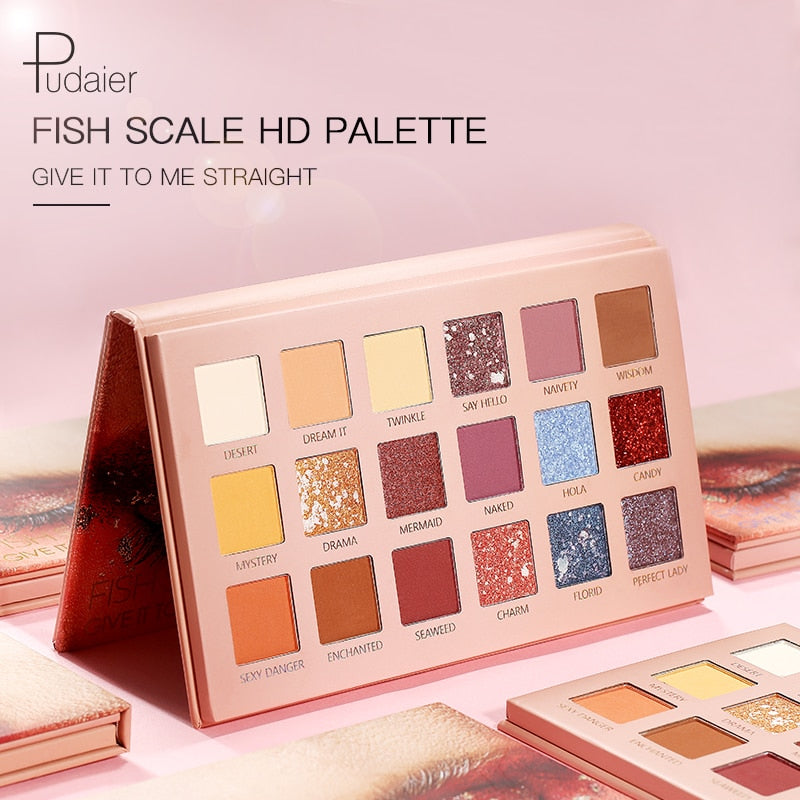 Pudaier 18 colors Eyeshadow Pallete Variety Mermaid Palette of Shadows Glitter Eyeshadow High Quality Waterproof of matte shadow